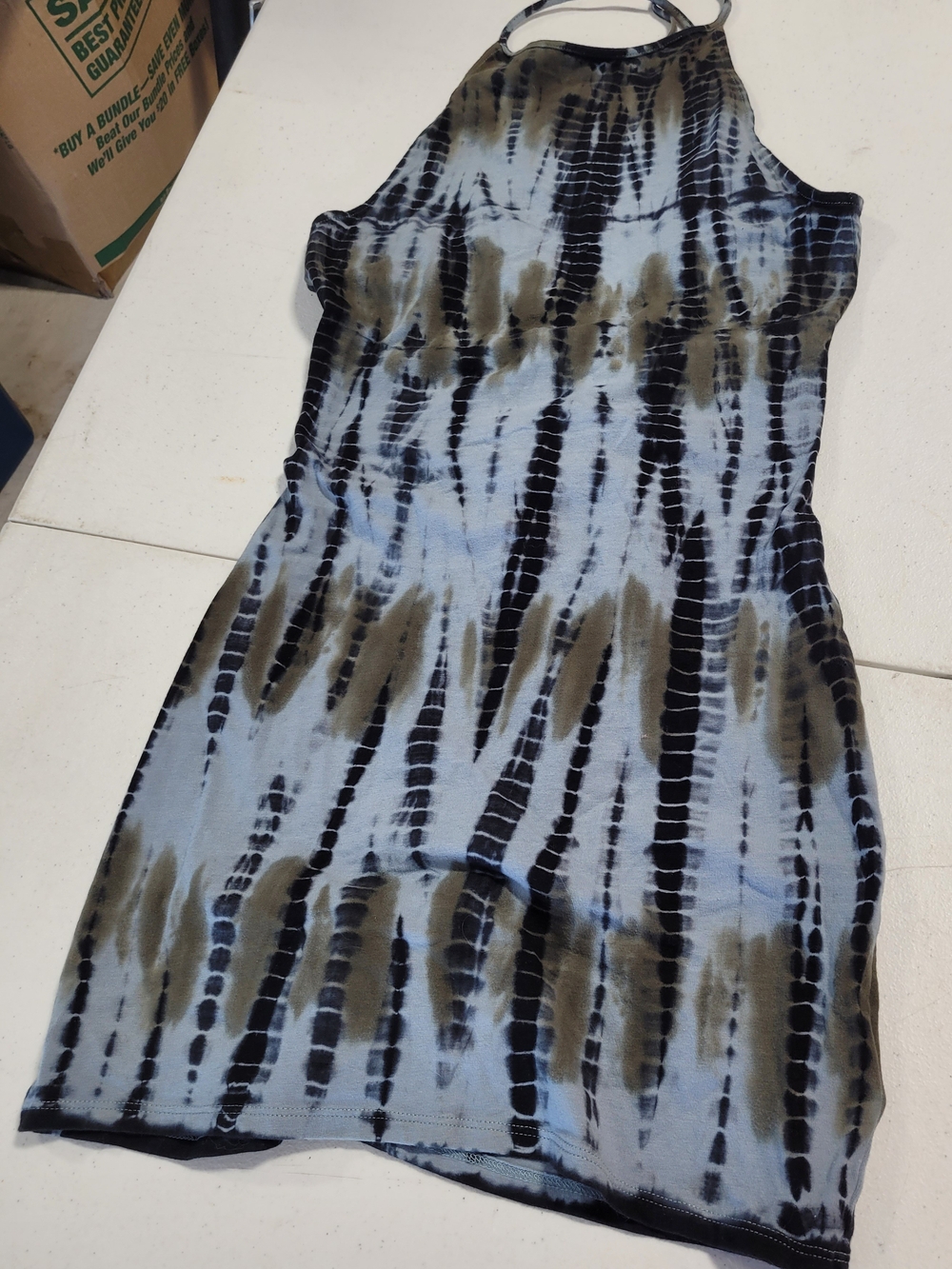 Ecote Tie-Dye Halter Mini Dress - Blue & Olive - Picture 1 of 4